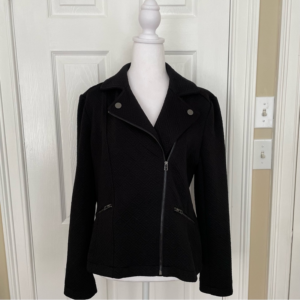 Roz & Ali Women’s Black Quilted Moto Jacket Size M